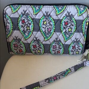 Vera Bradley Gray Quilted Wristlet with Neon Accents